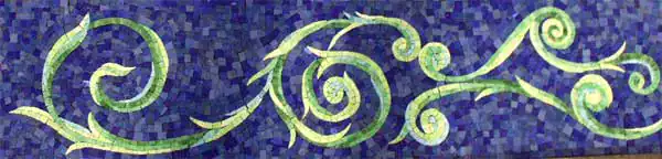 Fern Scroll mosaic border, Green on violet, hand-cut — reference H-41, Mosaiclegs Art Studio
