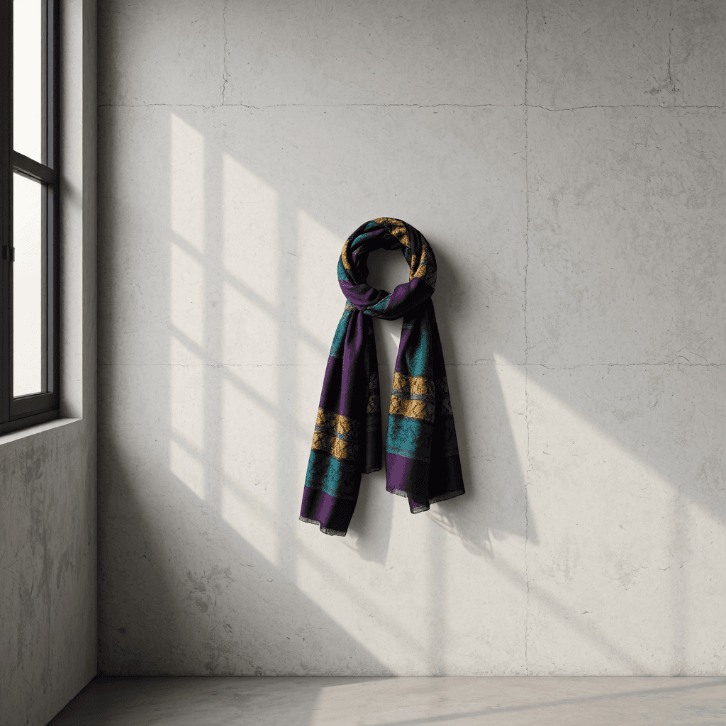 product photography of a patterned scarf