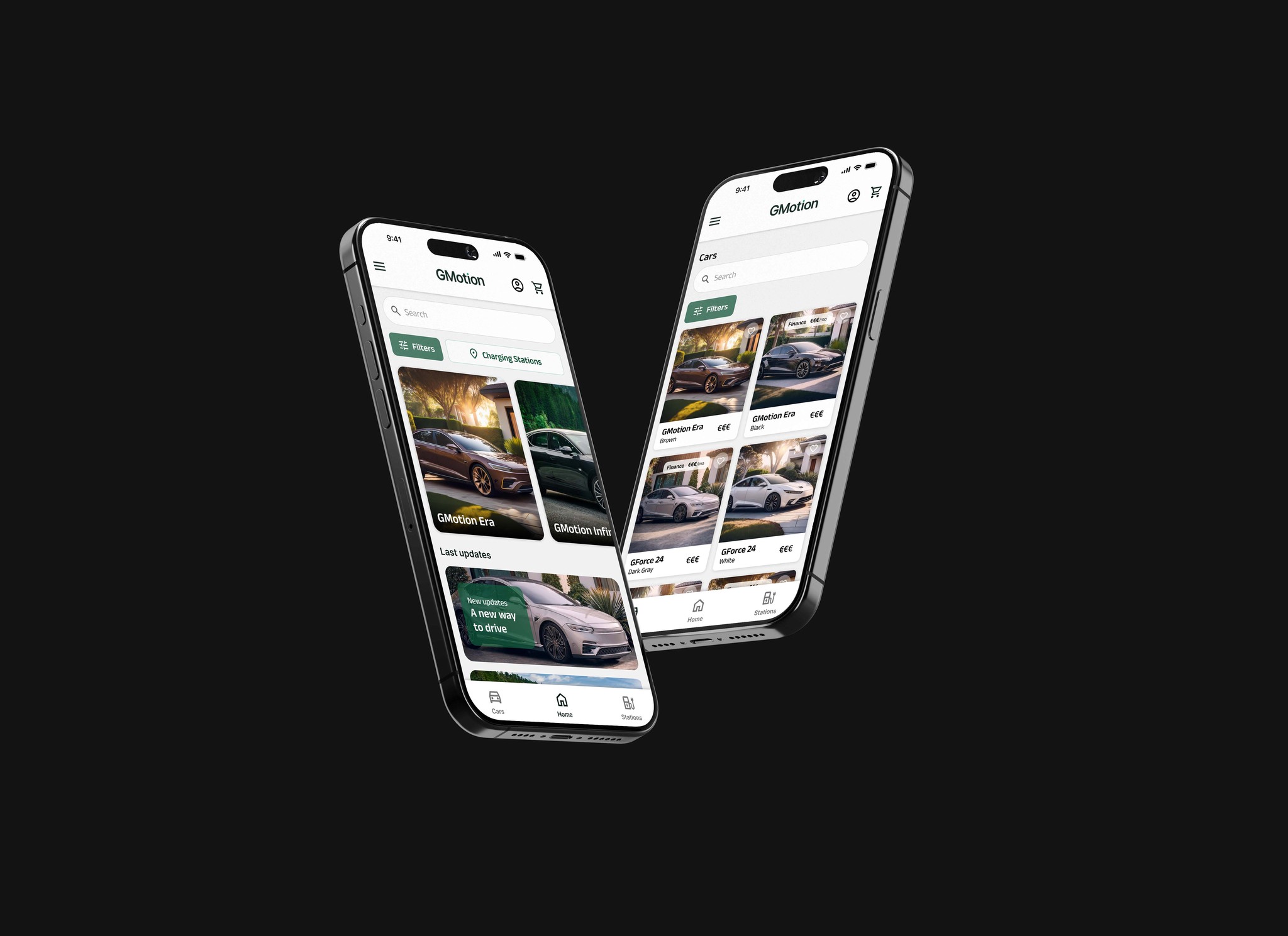 Mobiles Floating Gmotion Homepage and Cars Page