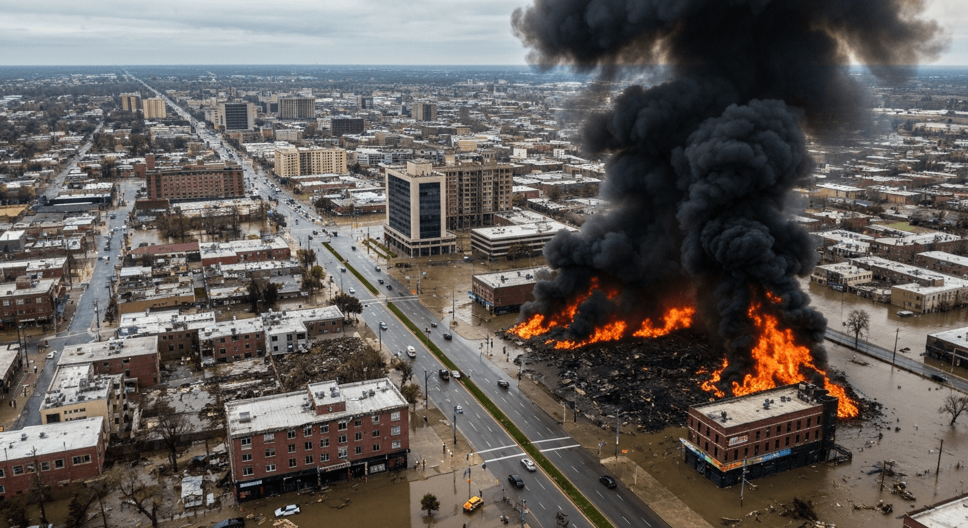 City showing multiple disasters