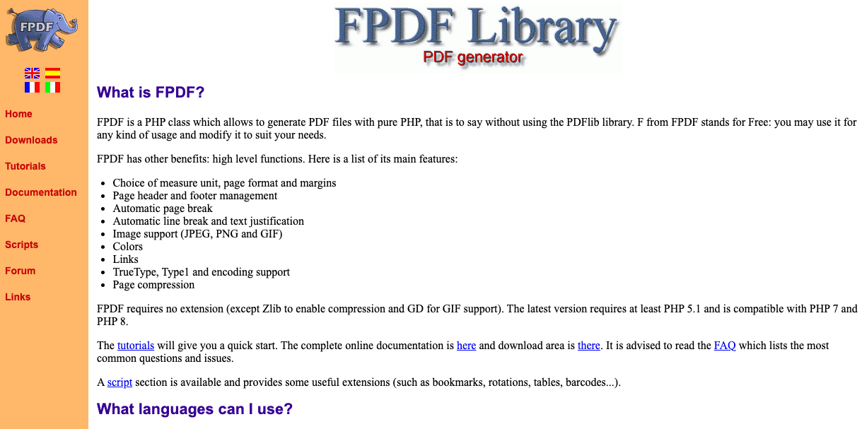 homepage of fpdf