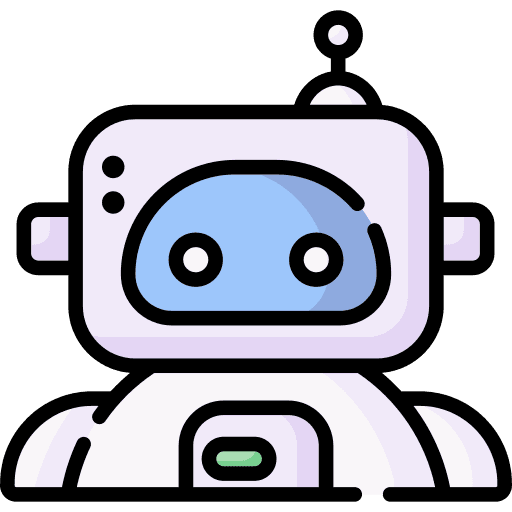 Visual shows a cartoon style robot which represents the AI software.