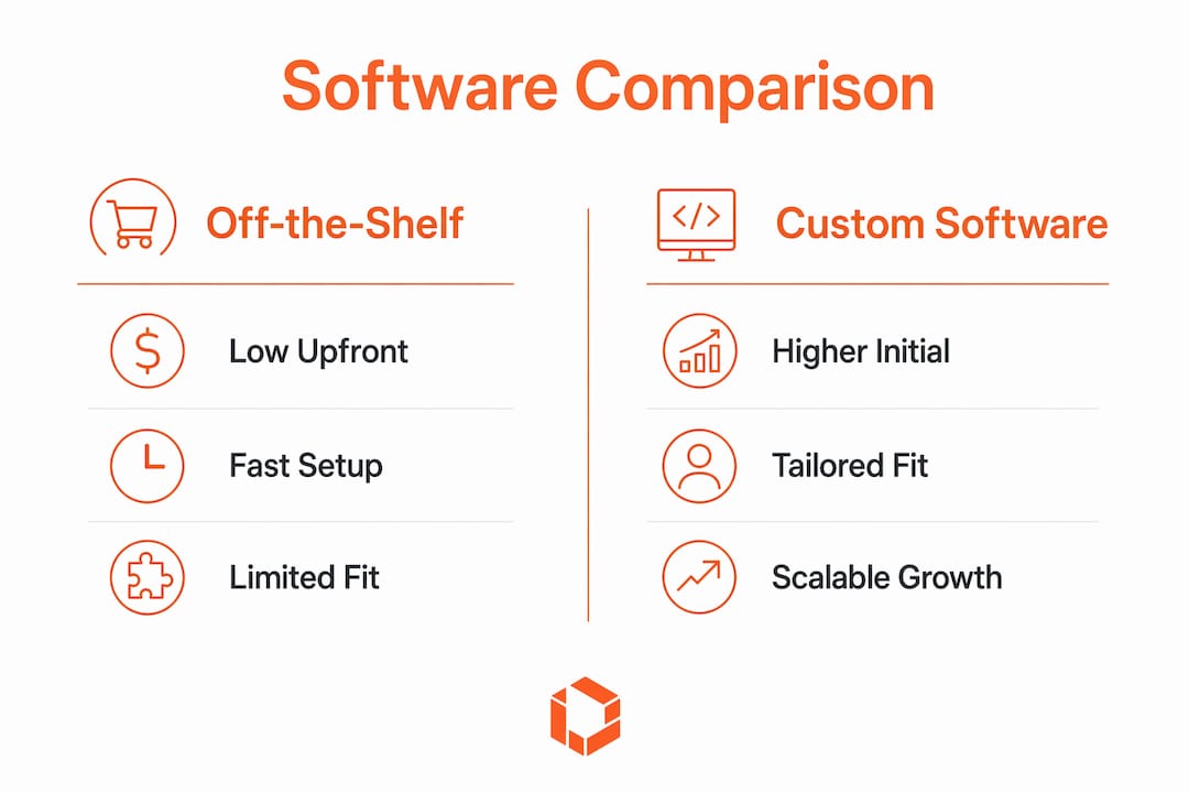 Infographic comparing custom and off-the-shelf software