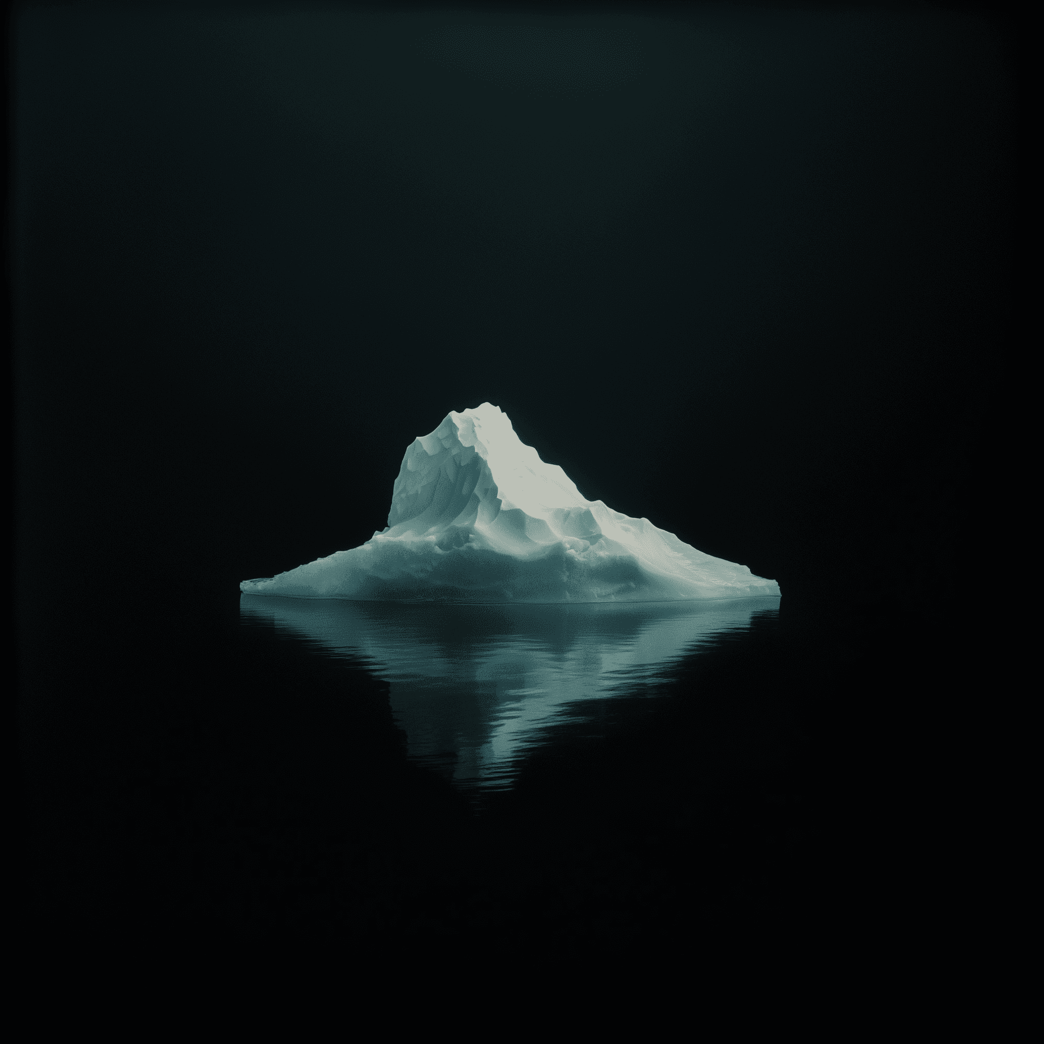 Turquoise iceberg floating with small reflection, against a dark background, captured using a Hasselblad H6D-400c Multi-Shot camera.,