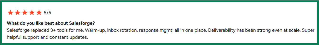 Salesforge G2 review about deliverability