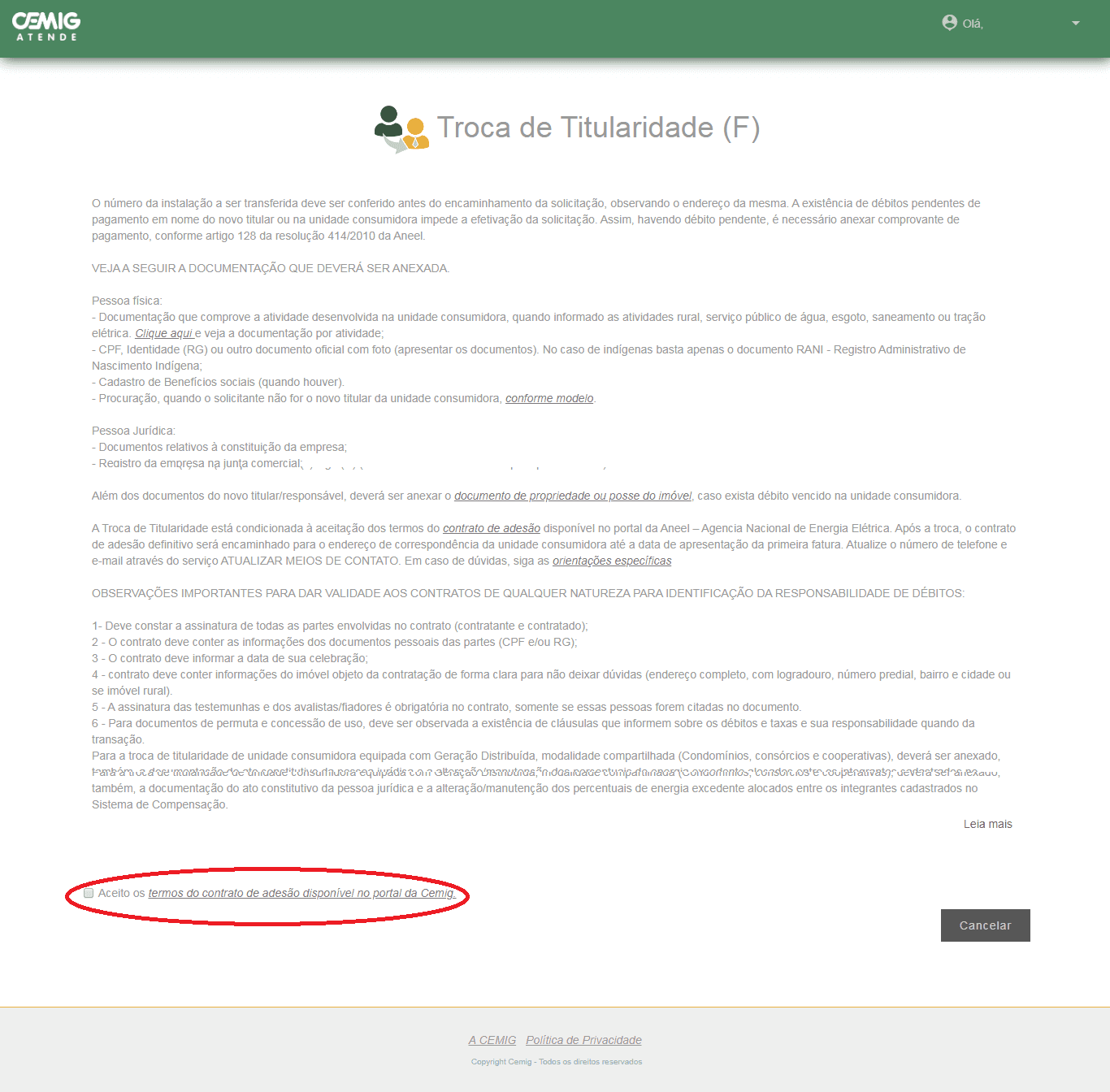 instruções troca titularidade cemig