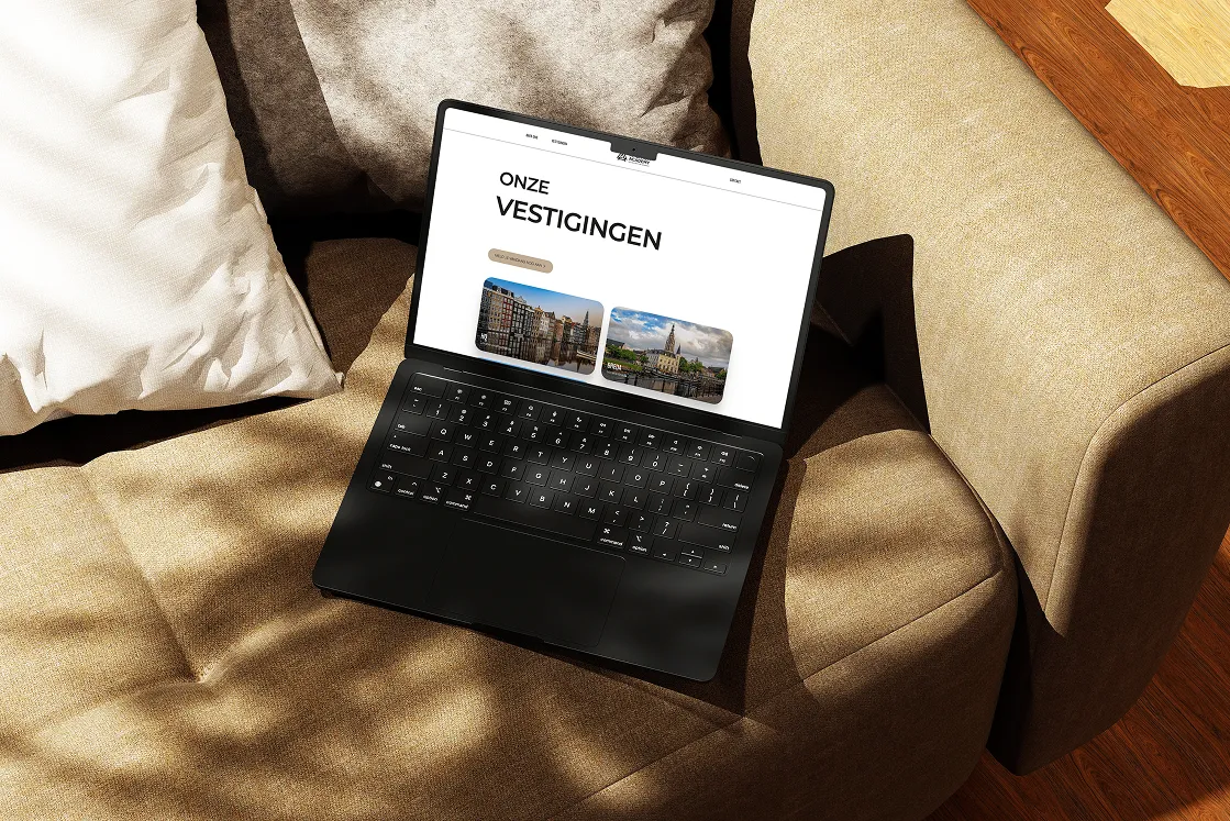 Modern bedroom with a unique brown bed and chair.