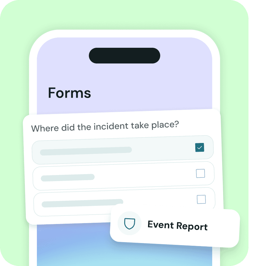Lounge incident report form with fields for event location and report submission from mobile phone