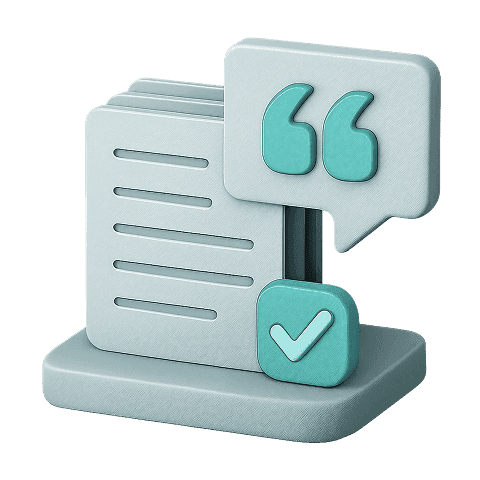 Document with quotation marks and checkmar