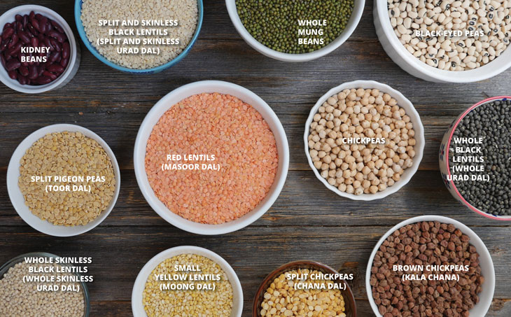 many vartiety of indian lentils and dals