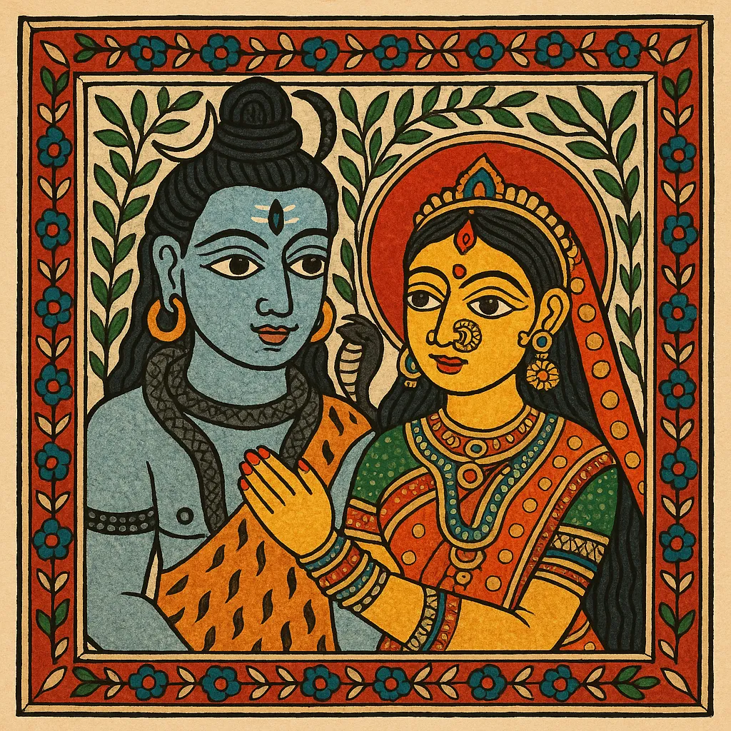 Shiv parvati, madhubani painting style