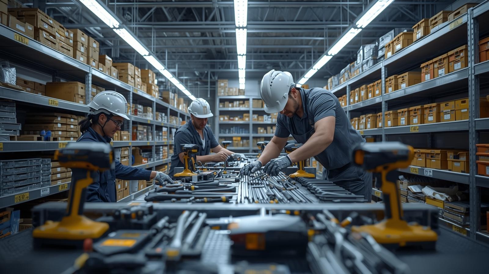 Team applying QR labels to tools during rollout.