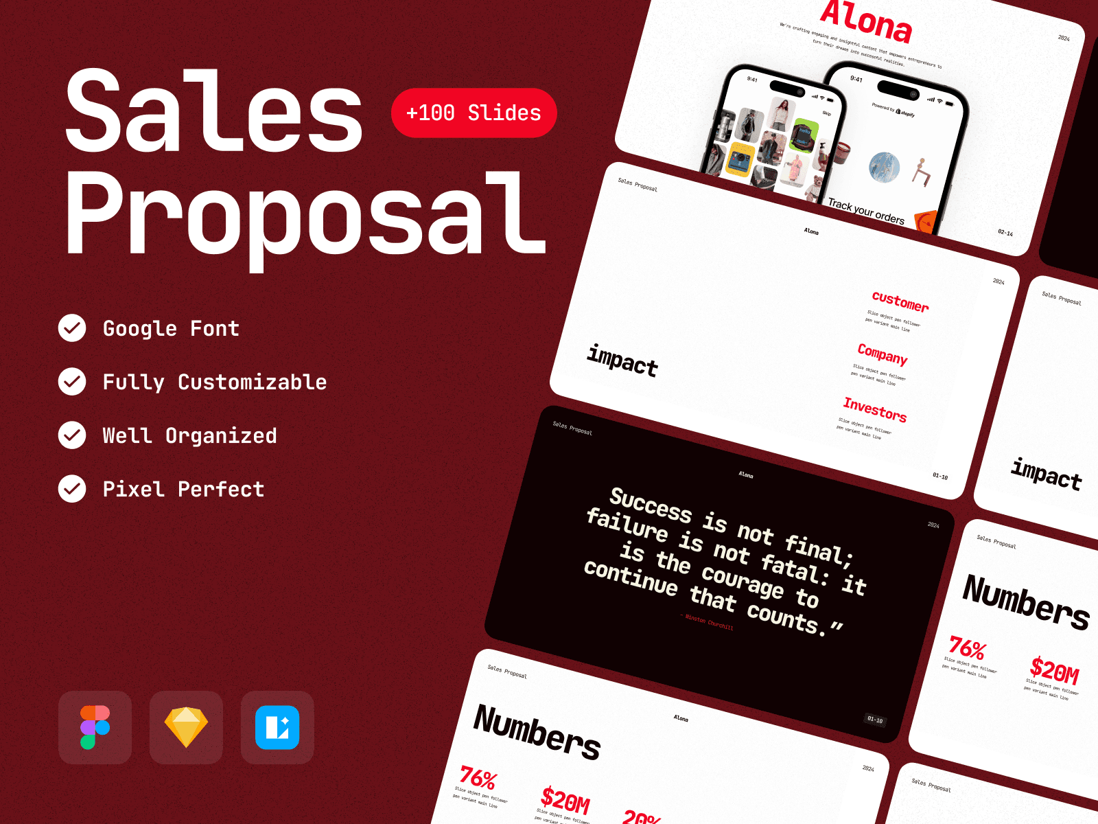 Alona sales proposal presentation template with structured slides and professional layout