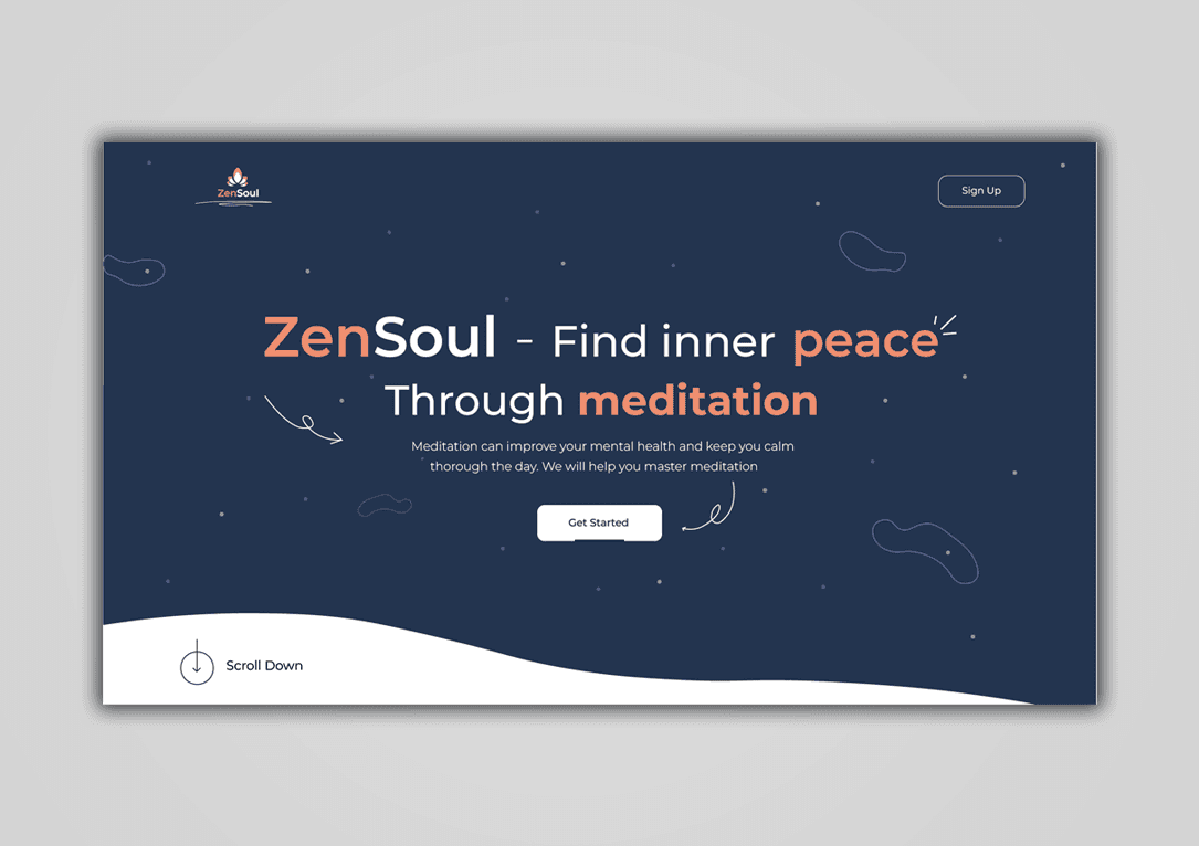 meditation website homepage section