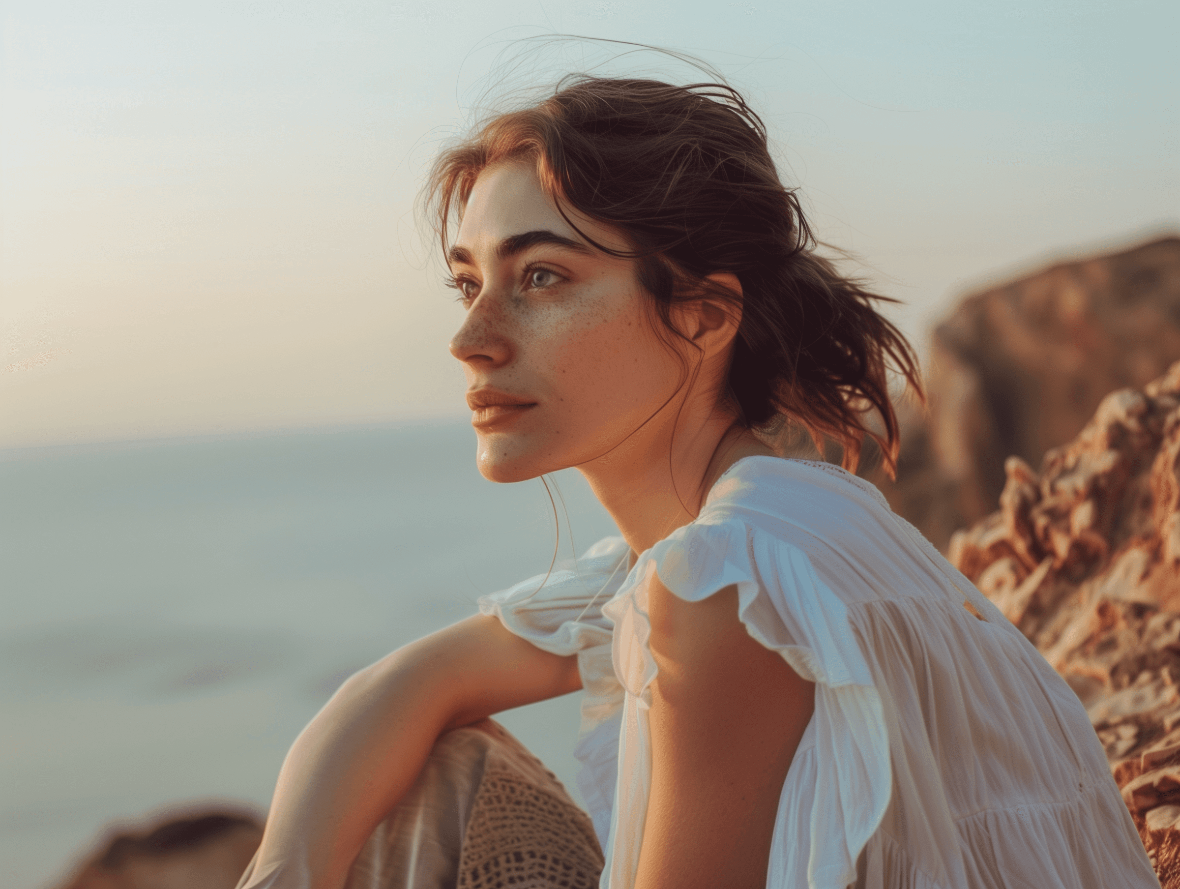 Woman gazing over sea