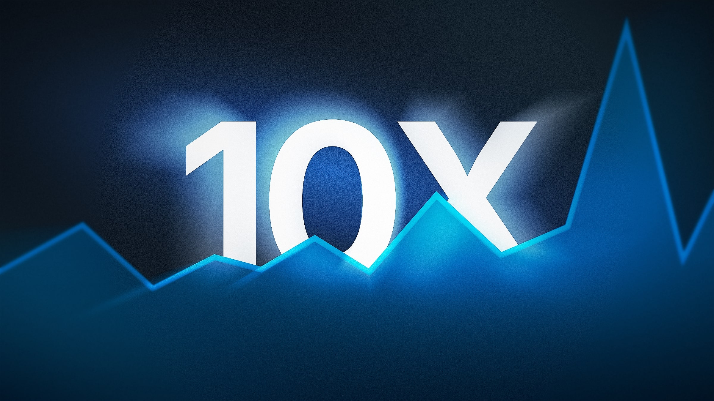 Bold '10X' text illuminated in blue light with a dynamic zigzag pattern in the background, set against a dark gradient backdrop