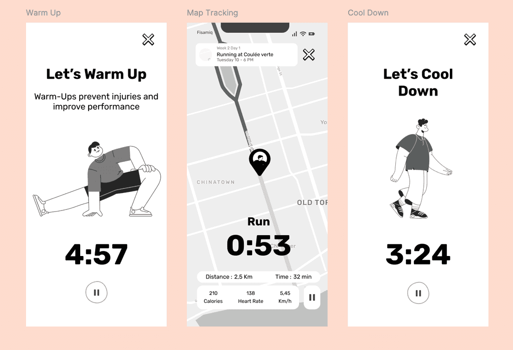 Screens from Running Section