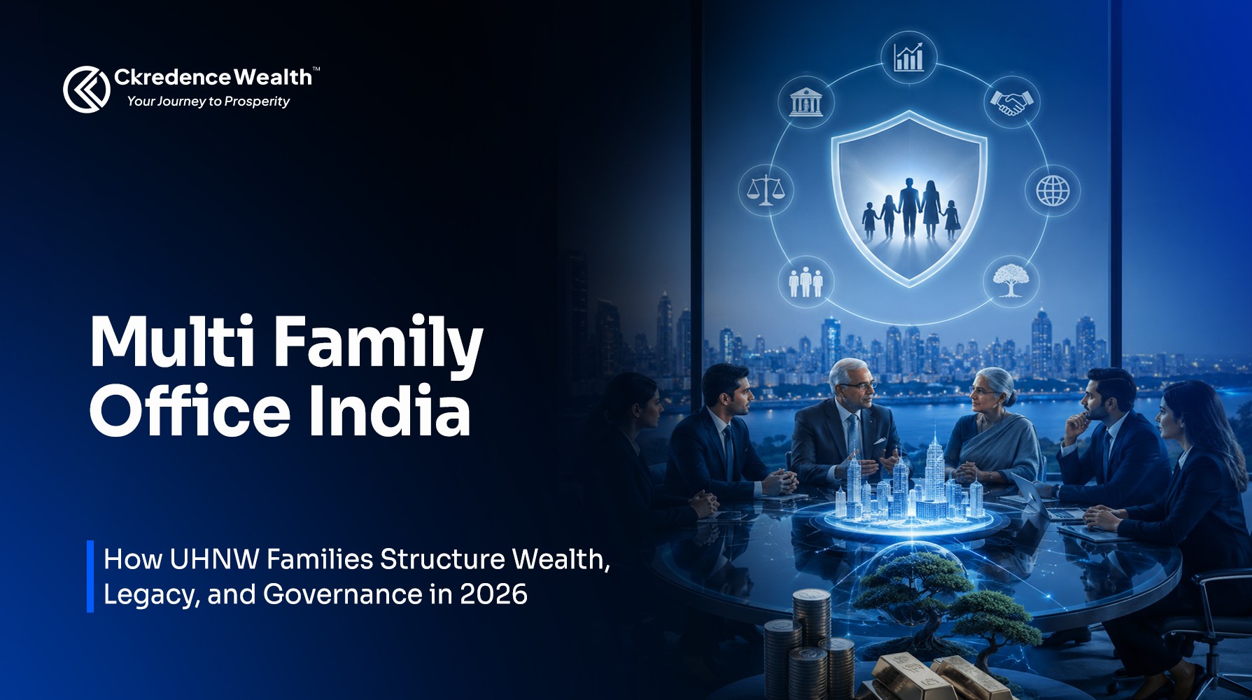Traditional wealth management challenges infographic showing fragmented asset visibility, succession gaps, tax complexity, and governance risks for family wealth.