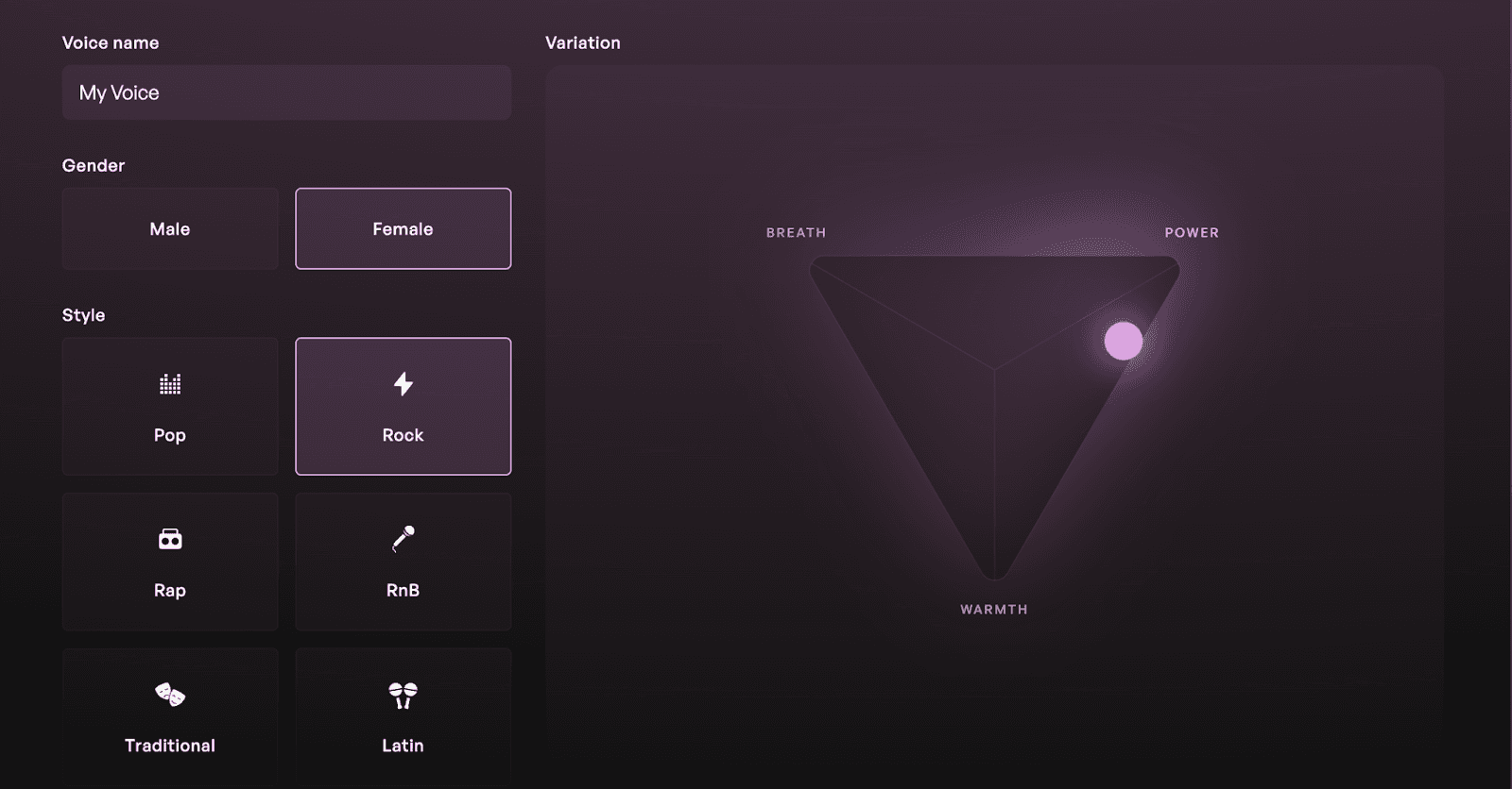 Kits AI Voice Designer tool with settings altered