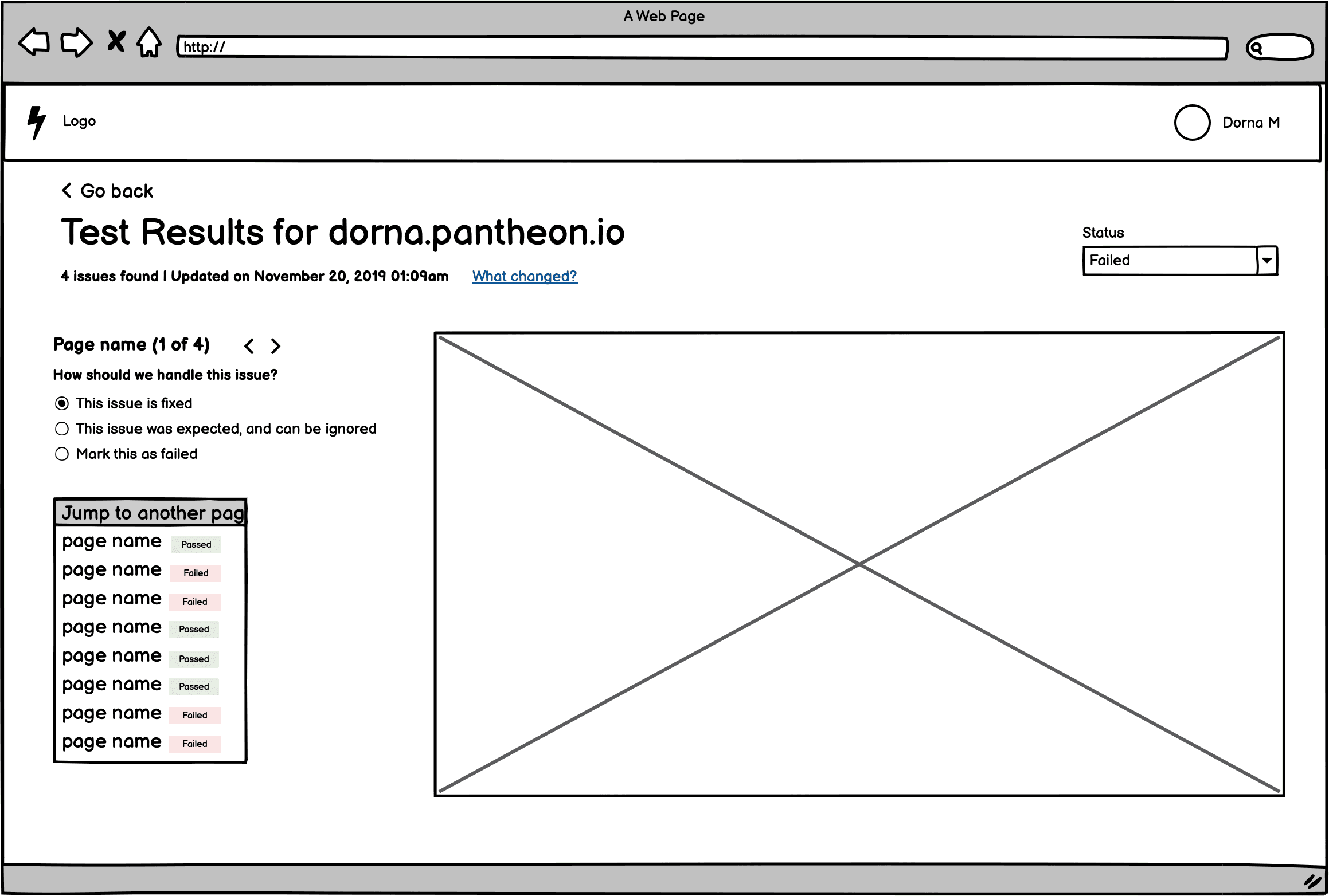 Visual regression wireframe