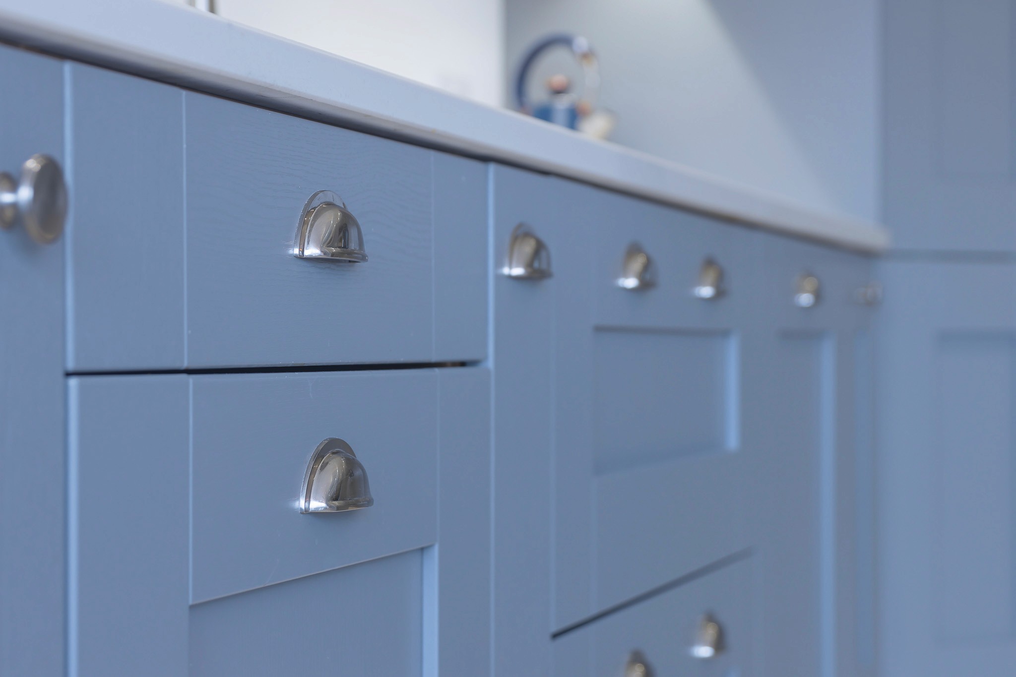 blue shaker kitchen drawers in chinley derbyshire