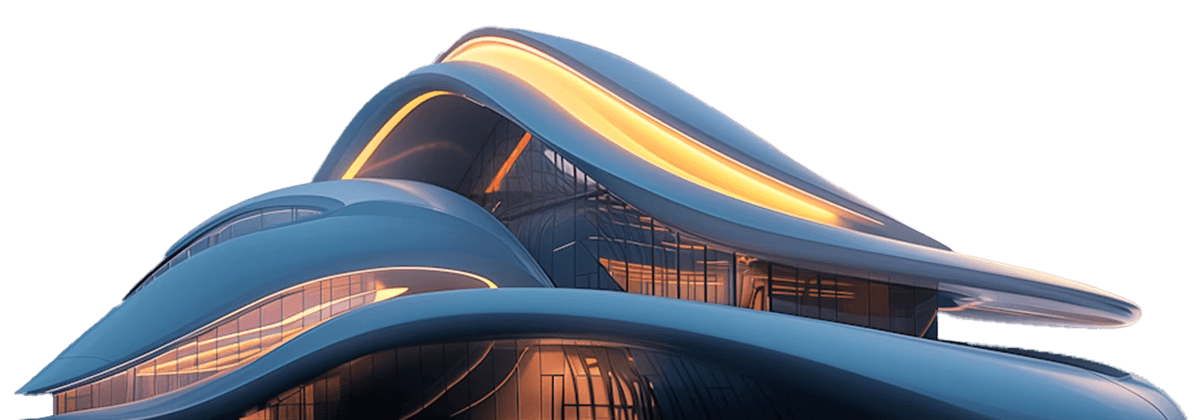 modern sculptural building with curved wooden exterior