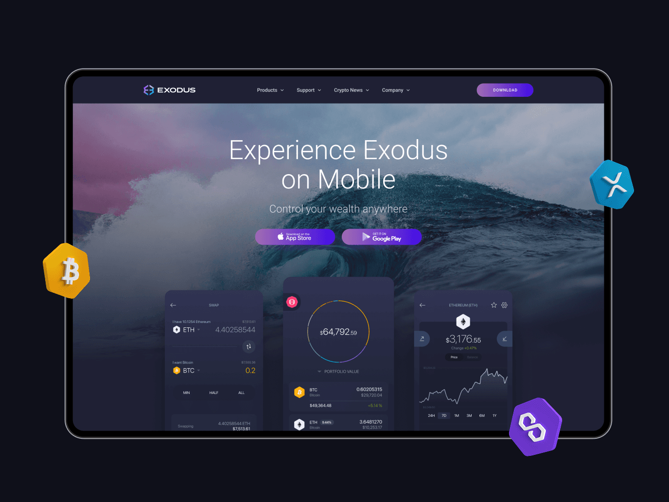 Exodus website – crypto product marketing website