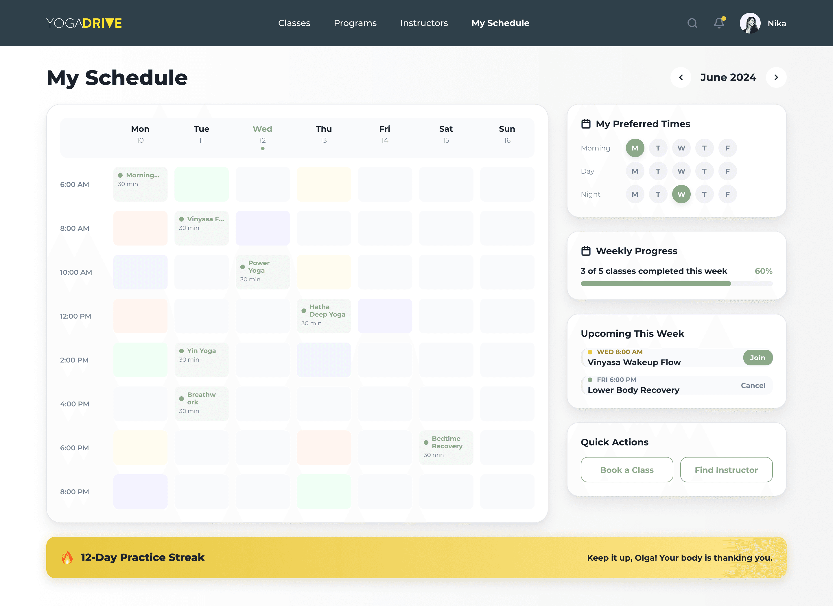 YogaDrive personal practice schedule