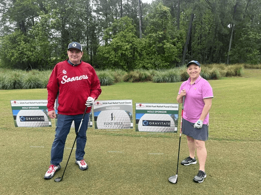 Gravitate hole sponsor signs at the Fuel Relief Fund Classic
