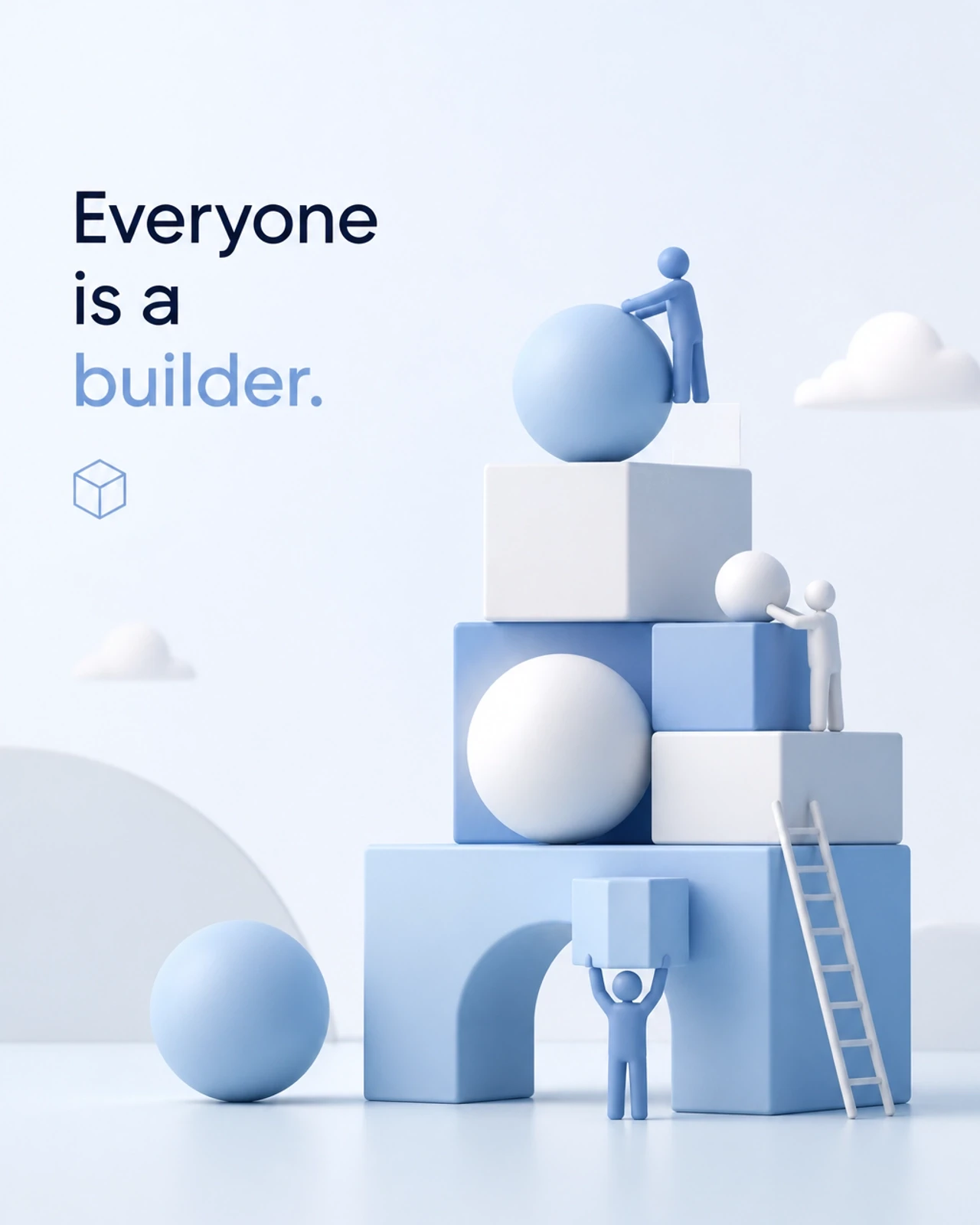 Minimalist stacked spheres representing modular building blocks and AI tools