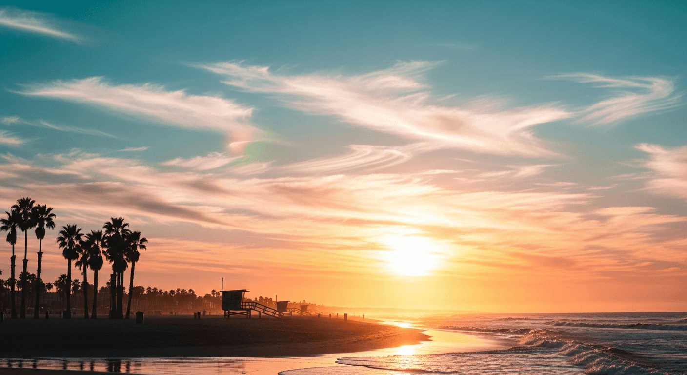 palm trees on beach during sunset
