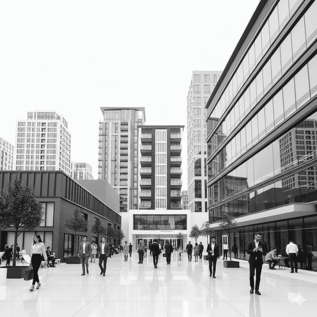Black and white photo of buildings