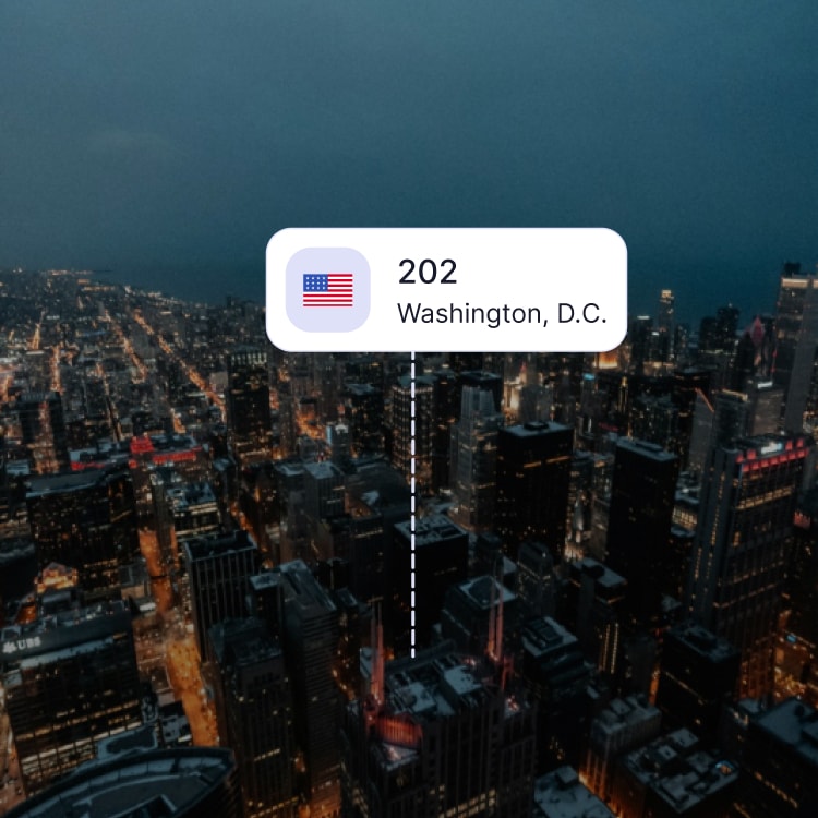 City skyline of Washington showing the 202 area code and surrounding area codes