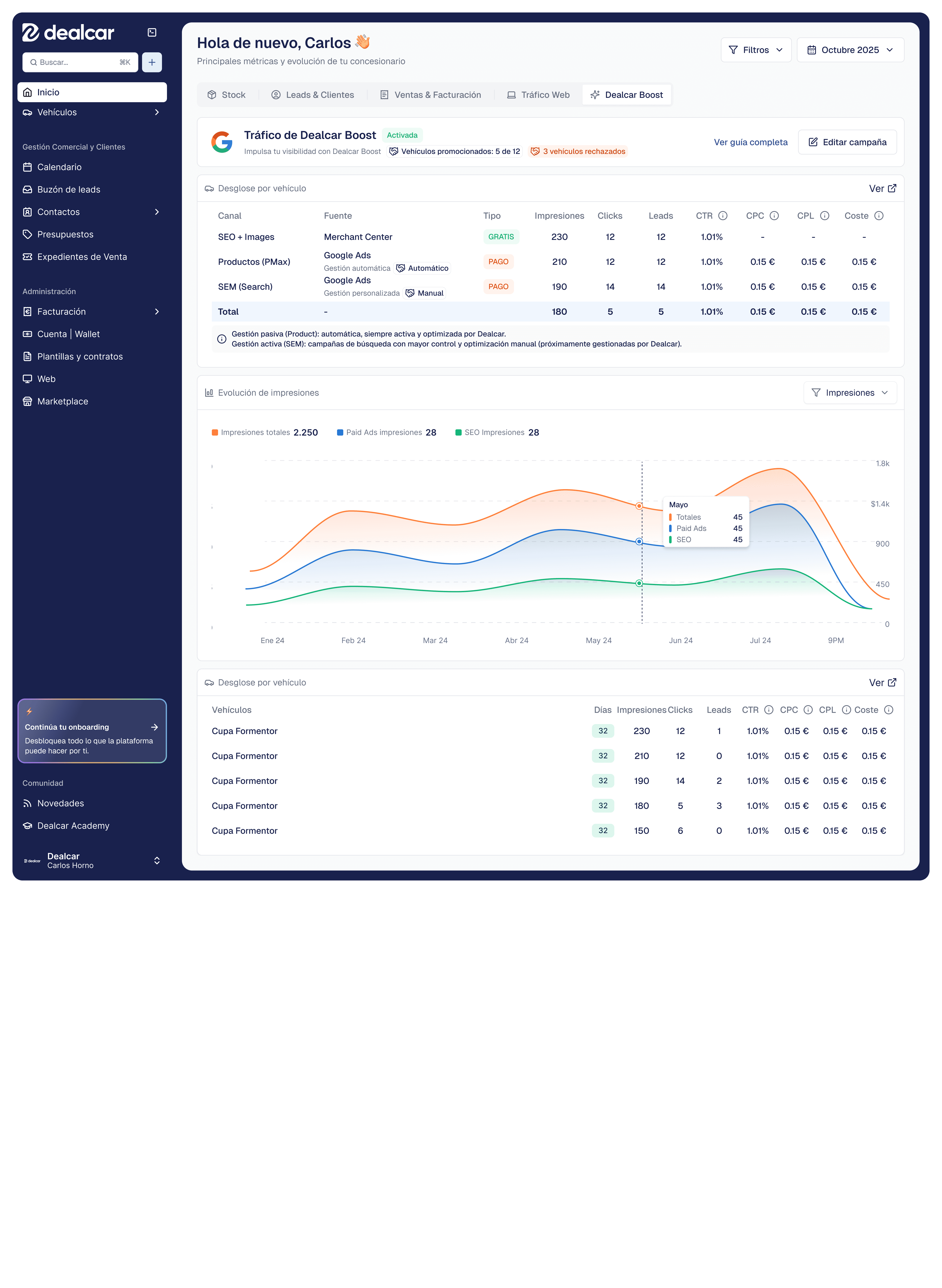 Website dashboard displaying various items and features organized in a user-friendly layout.