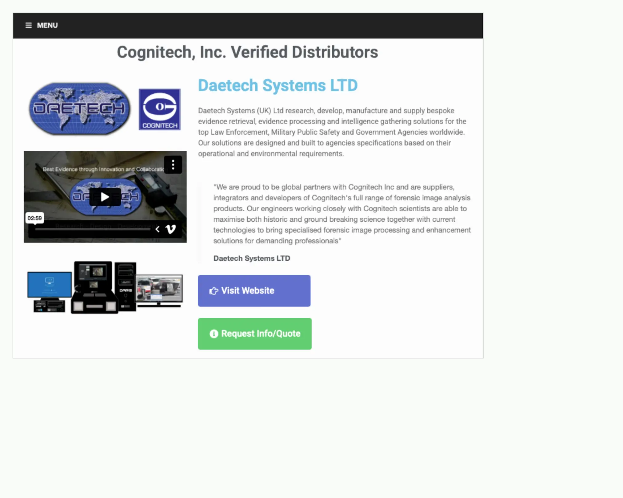 Daetech Systems LTD, a verified Cognitech distributor specializing in forensic solutions.