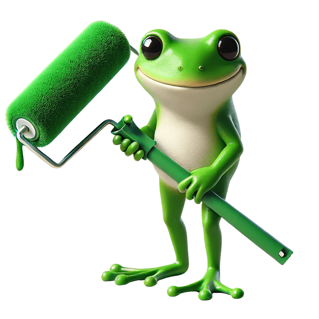 Image d'une grenouille qui tient un rouleau de peinture