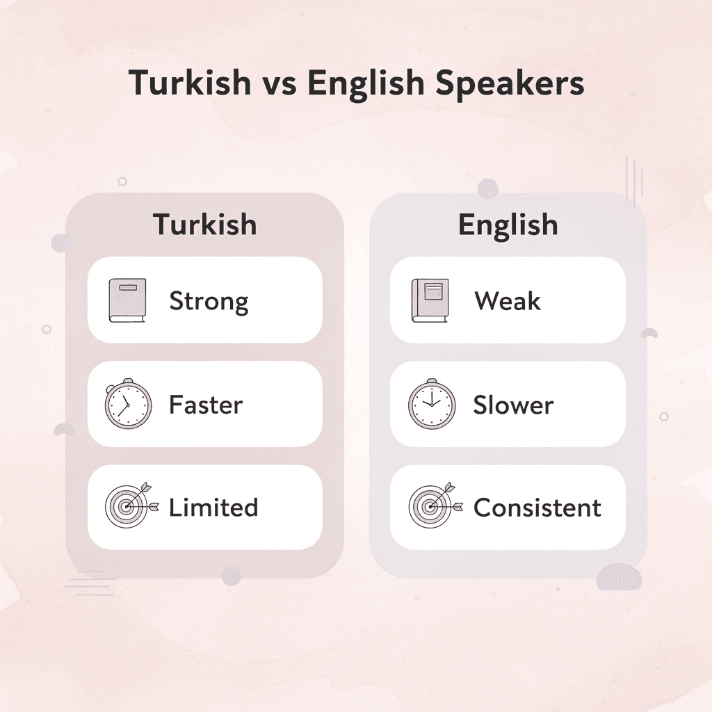 Comparison between Turkish and English speakers learning Arabic