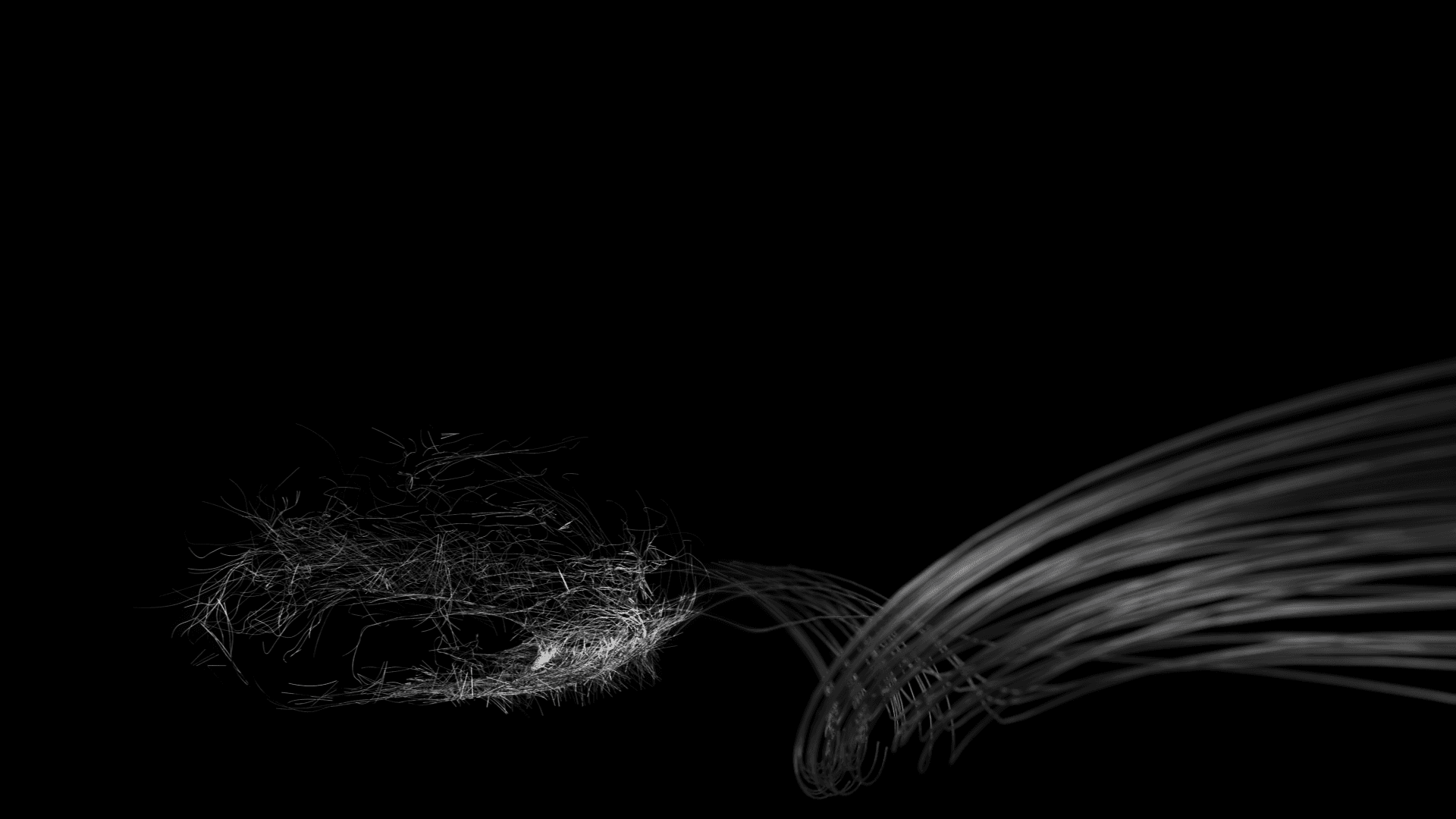 Abstract airflow visualization showing aerodynamic particle streams generated by a drone in motion.