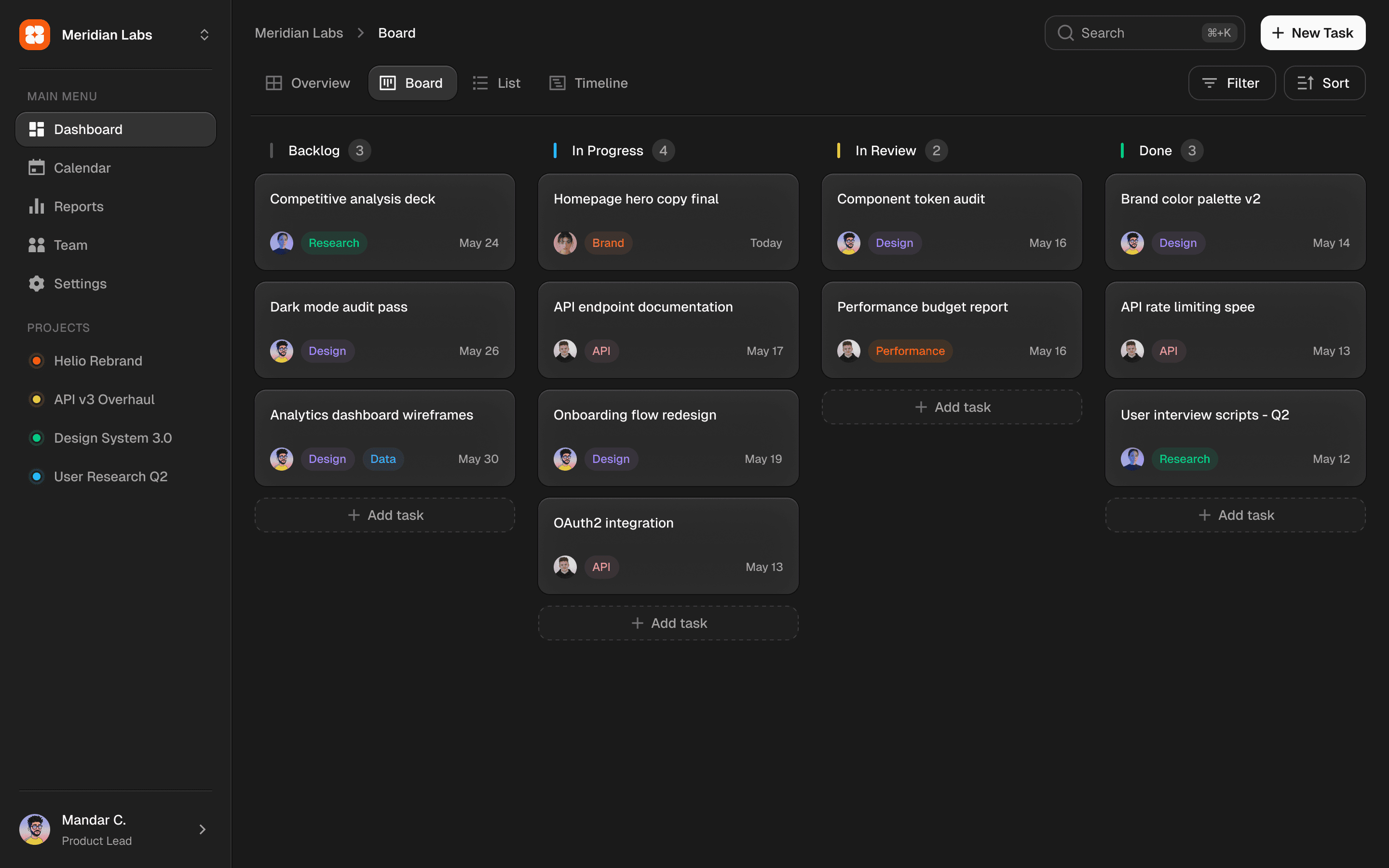 Meridian labs dashboard