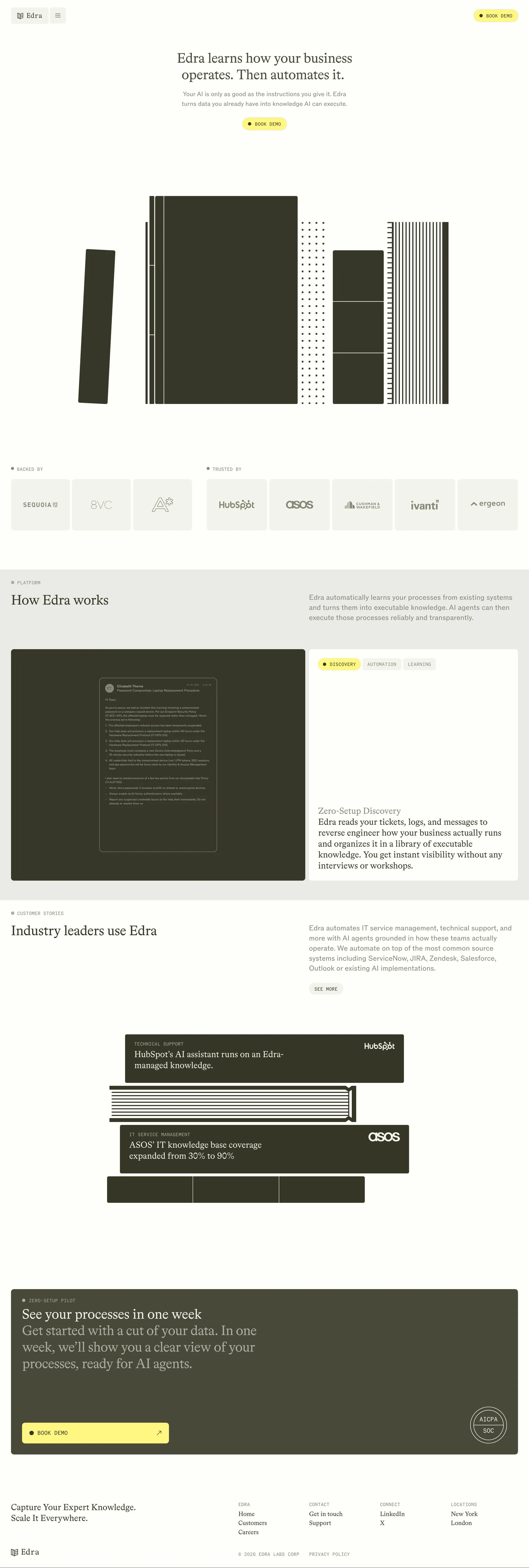 Edra landing page screenshot showcasing AI and Tech design