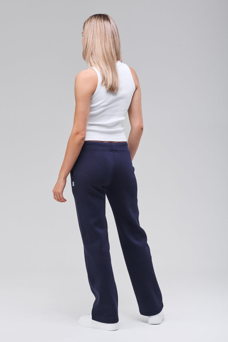 Back view, navy sweatpants