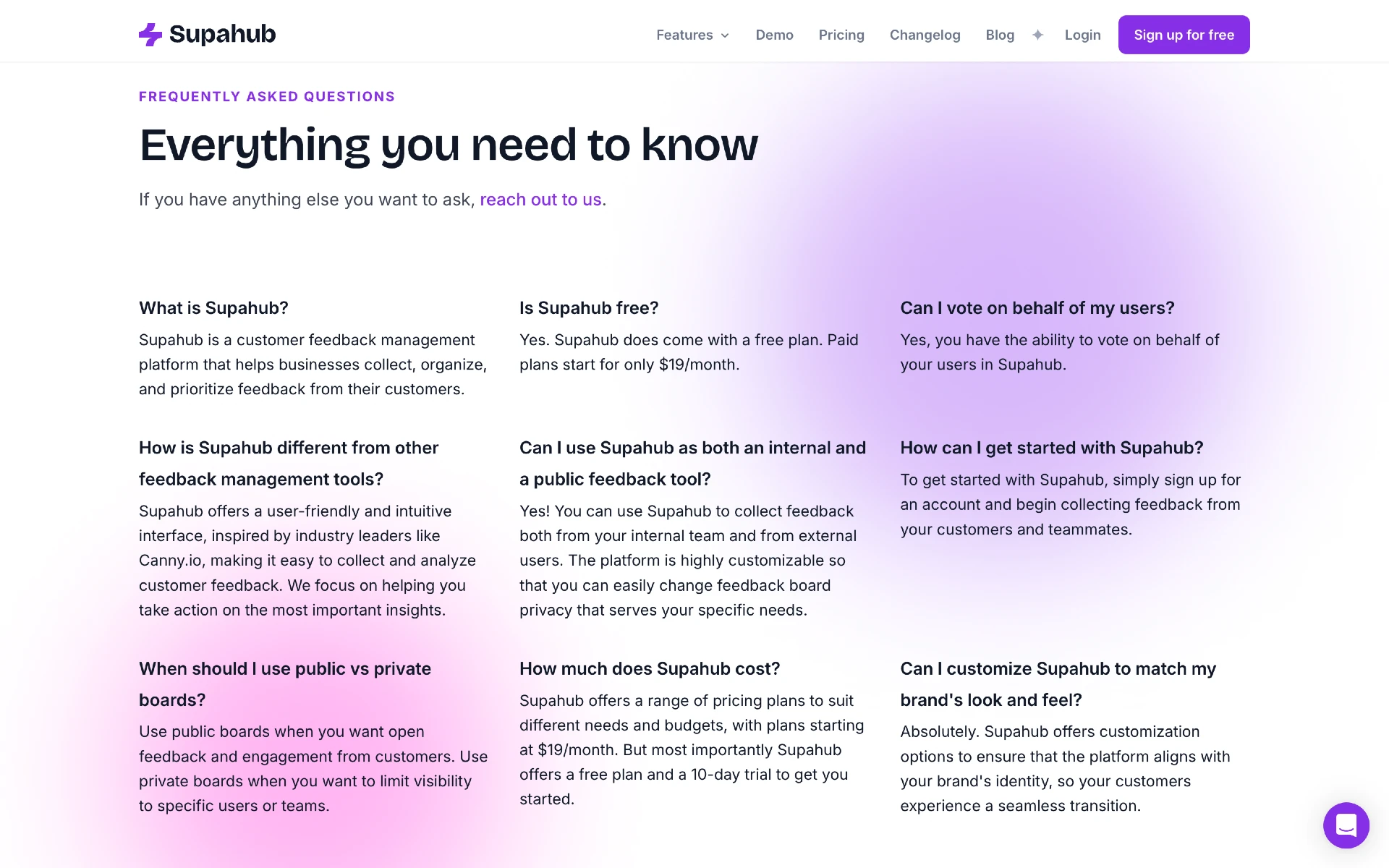 An example of a FAQ section on a SaaS landing page