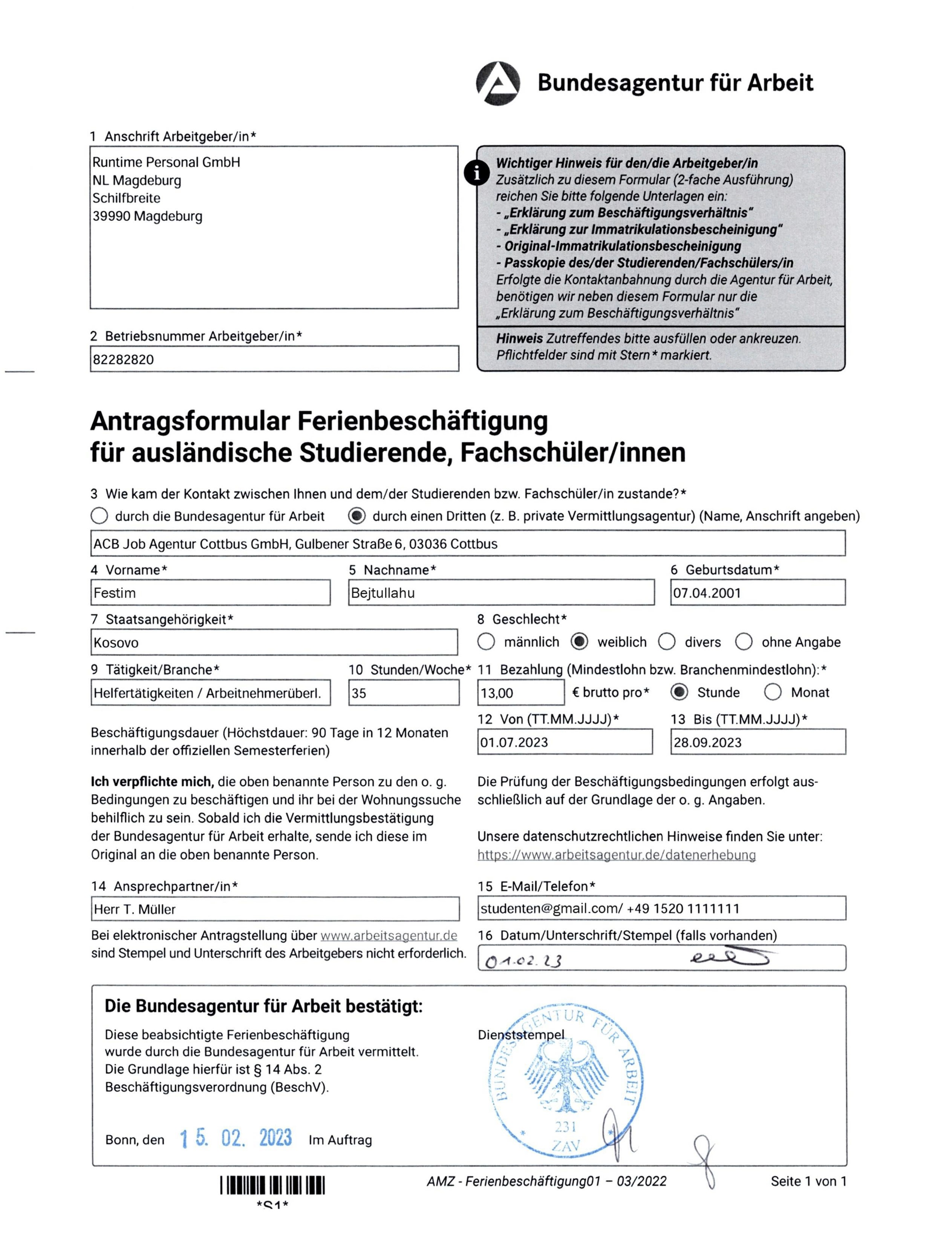 Approved Work Permit