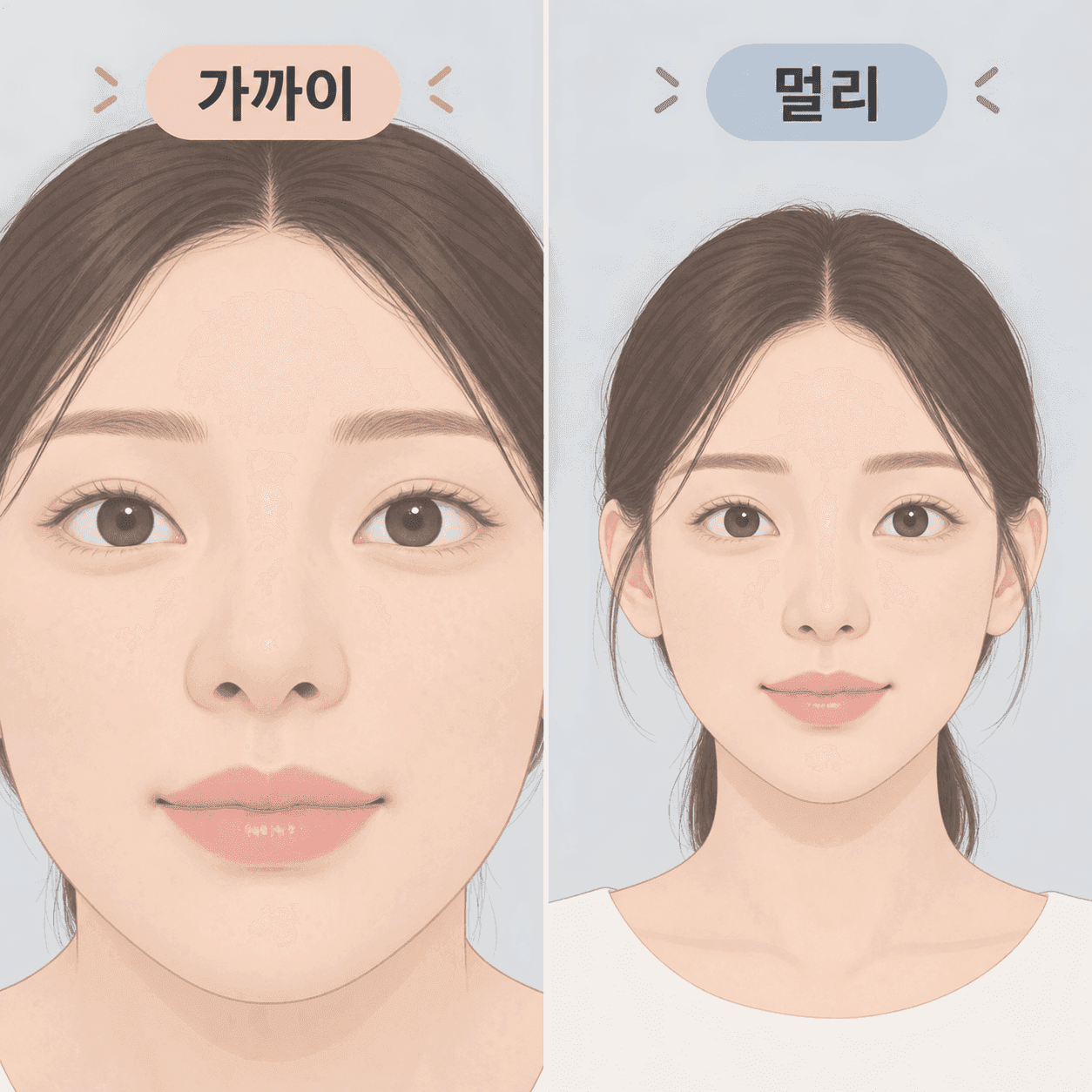 가까이 찍으면 코와 볼 앞쪽이 커 보이고, 멀리 찍으면 비율이 제자리로 돌아와요