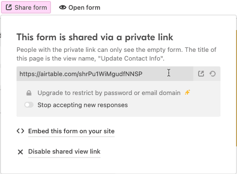 Sharing a form in Airtable