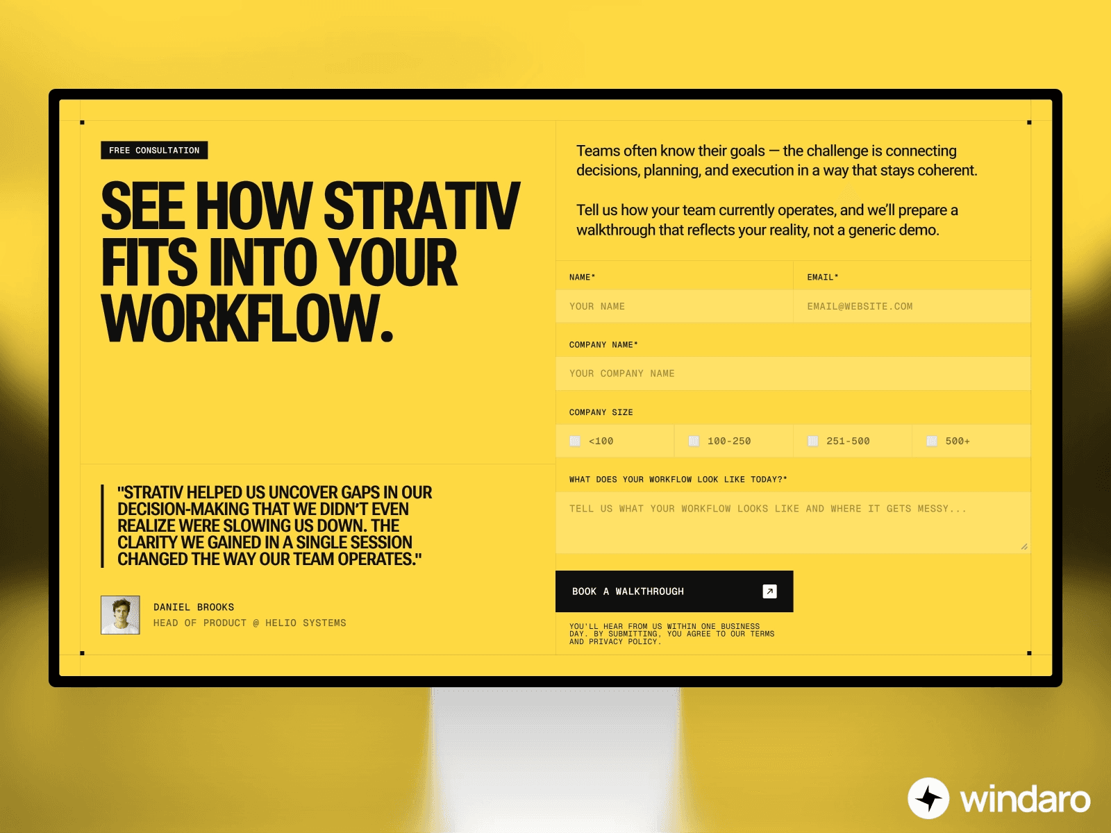 Strativ AI SaaS Framer template CTA form section