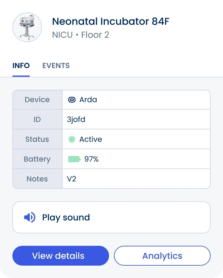 User interface window showing the information for an incubator asset