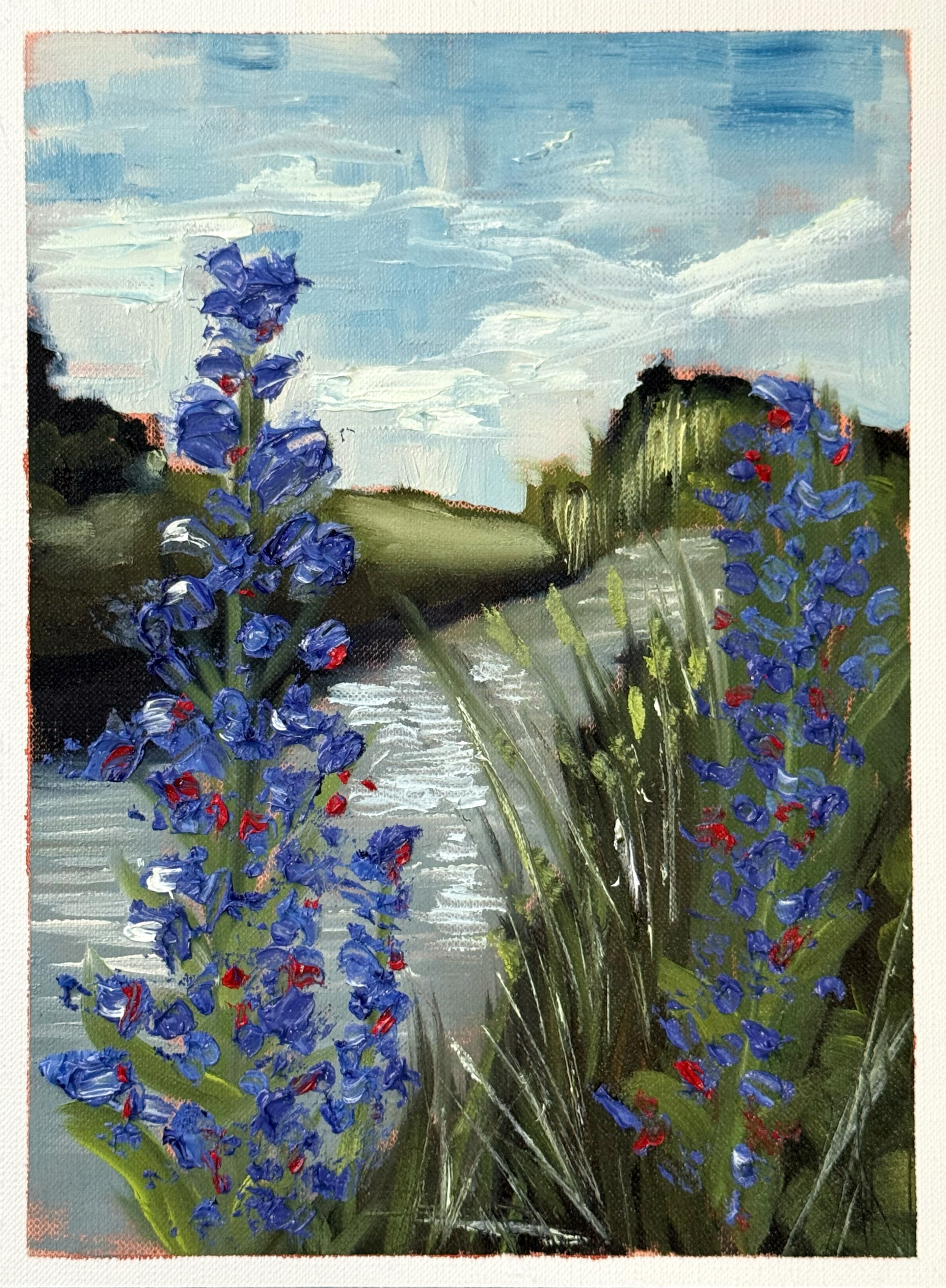 A watercolor painting of pink cherry blossoms