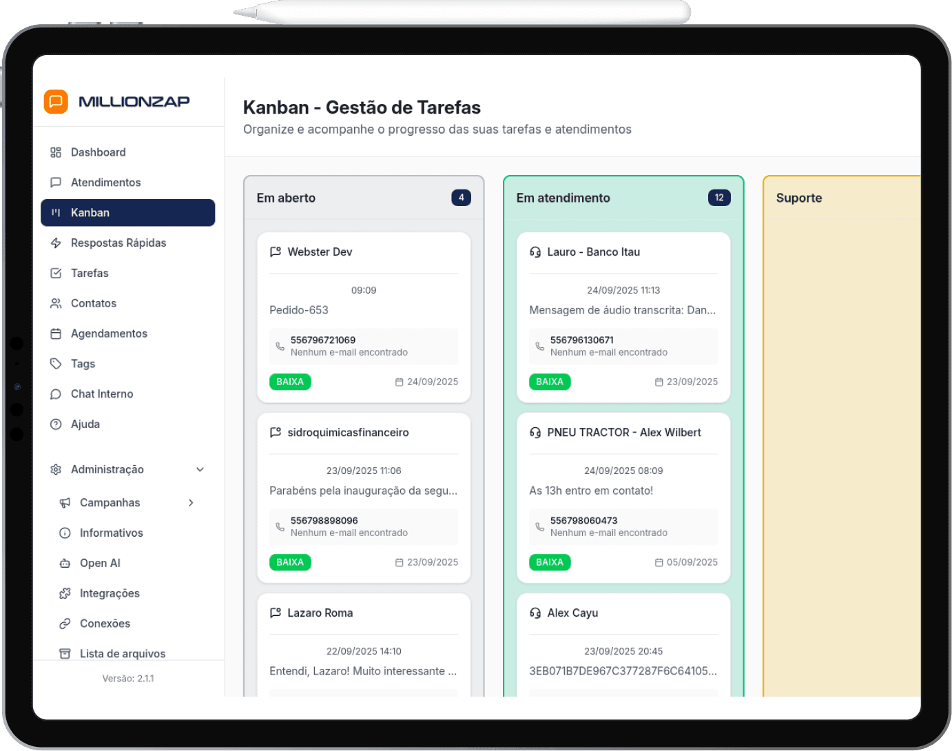 The FlowCRM app on the tablet