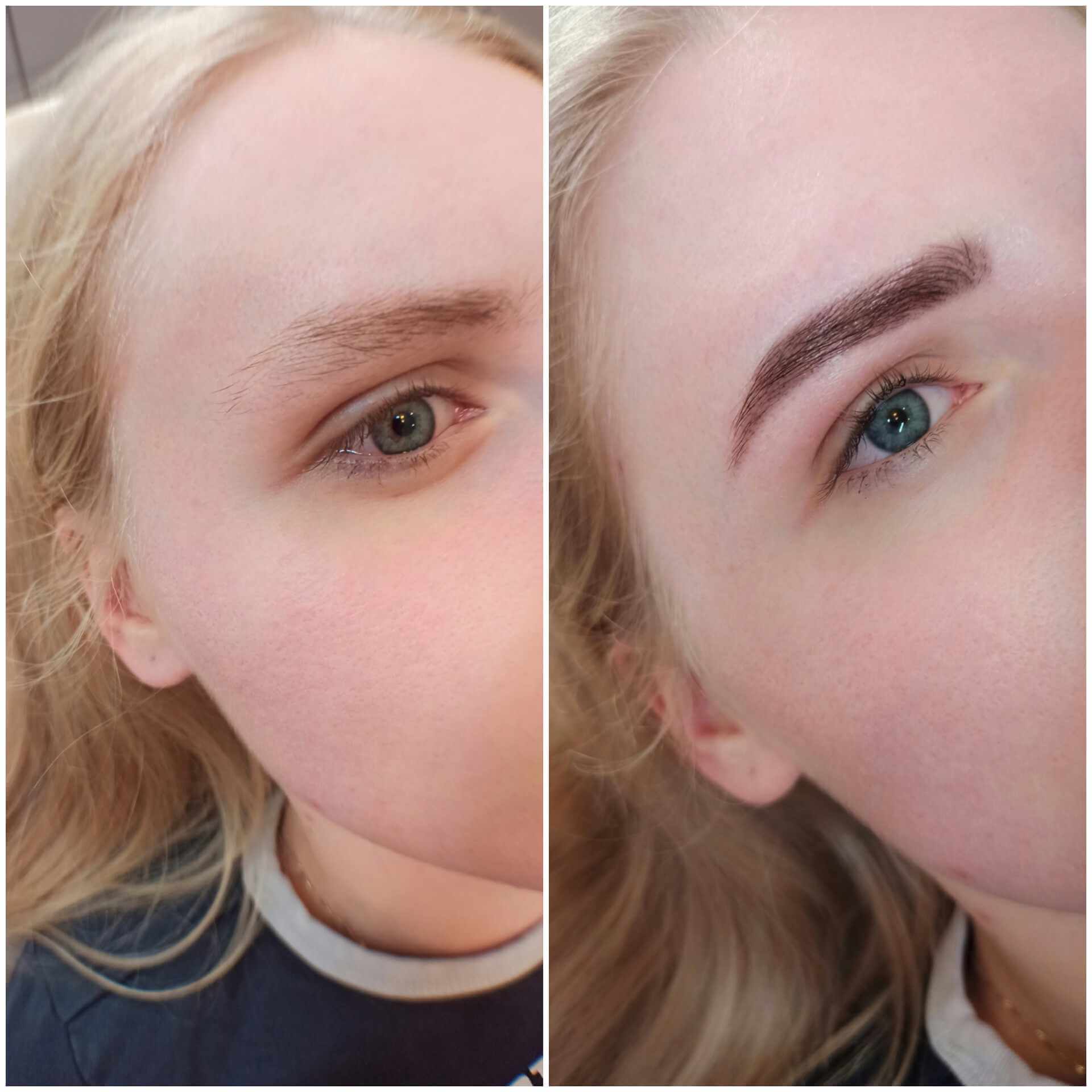 Efekt zabiegu henny pudrowej z geometrią w studiu Olala Kozienice – pełniejsze i wyraziste brwi.